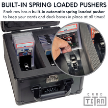 Load image into Gallery viewer, Card Vault 2 Row Trading Card Storage Box - Sports Cards Hard Case with Automatic Spring Loaded Pushers for Top Loaders and Graded Cards