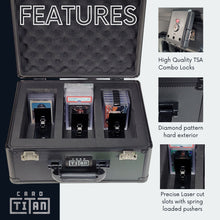 Load image into Gallery viewer, Card Vault 3 Row Trading Card Storage Box - Sports Cards Hard Case with Automatic Spring Loaded Pushers for Top Loaders and Graded Cards