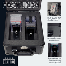 Load image into Gallery viewer, Card Vault 2 Row Trading Card Storage Box - Sports Cards Hard Case with Automatic Spring Loaded Pushers for Top Loaders and Graded Cards