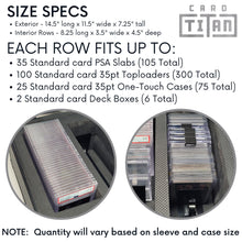 Load image into Gallery viewer, Card Vault 3 Row Trading Card Storage Box - Sports Cards Hard Case with Automatic Spring Loaded Pushers for Top Loaders and Graded Cards
