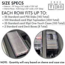 Load image into Gallery viewer, Card Vault 4 Row Trading Card Storage Box - Sports Cards Hard Case with Automatic Spring Loaded Pushers for Top Loaders and Graded Cards