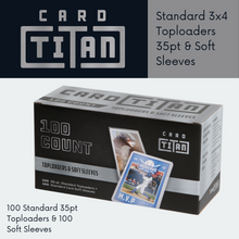 Load image into Gallery viewer, Toploaders 35pt (100 count) with 100 Soft Sleeves - Premium Quality Ultra Clear Card Sleeves