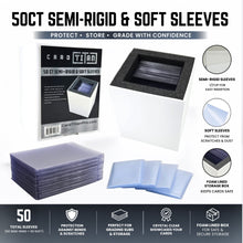 Load image into Gallery viewer, Card Titan Semi Rigid &amp; Sleeves - 50ct with Foam Lined Storage Box
